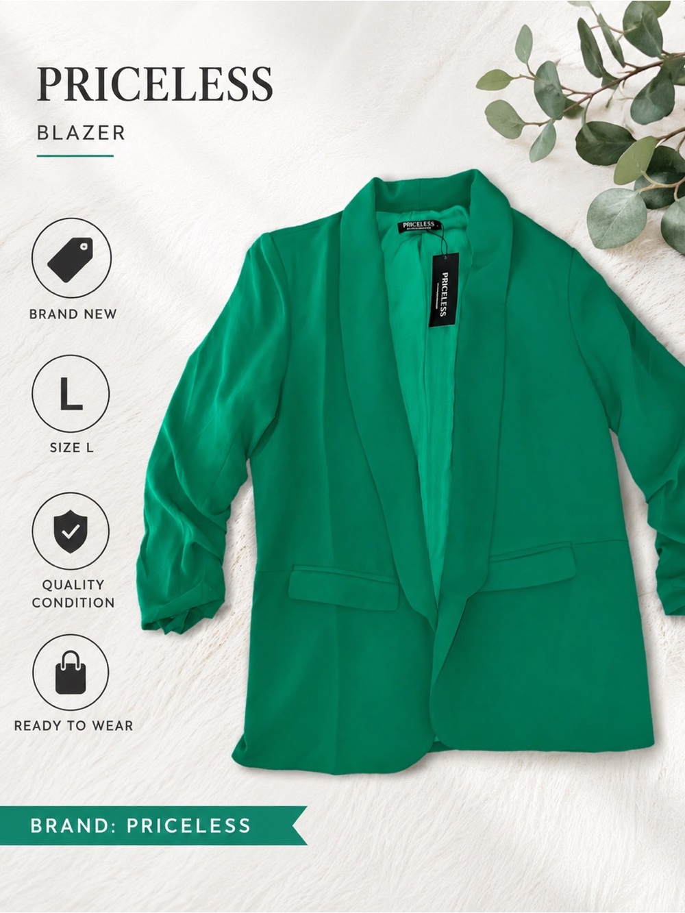 Priceless Women's Emerald Green Blazer - Size L